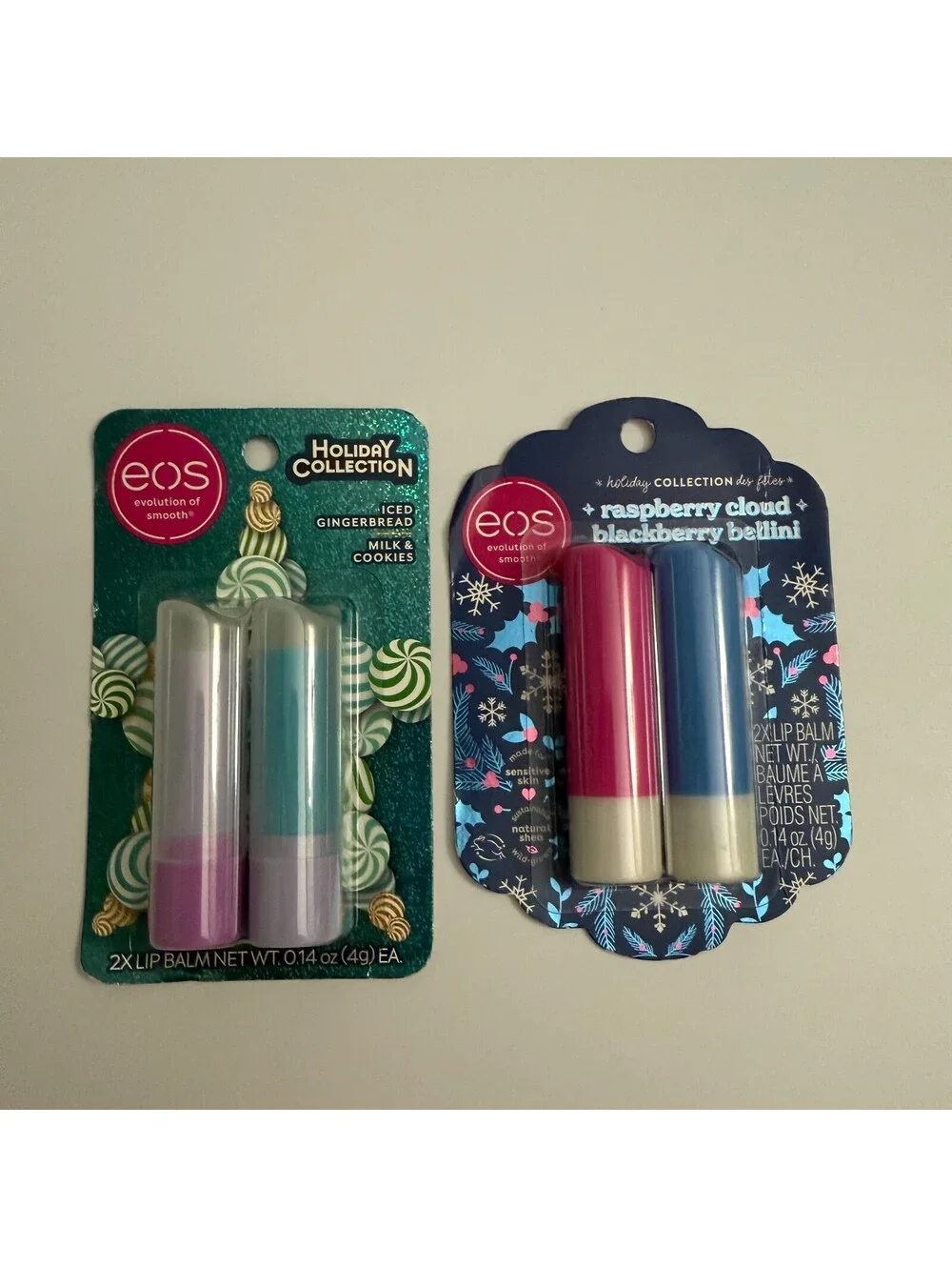 Eos Holiday Lip Balm 1pk Raspberry Cloud Bellini & 1pk Iced Gingerbread Milk